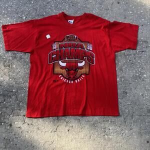 1996 Chicago Bulls  Champions Shirt  Red Pro Player Single Stitch